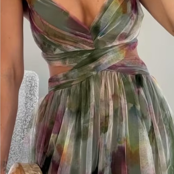 Sheer Floral Maxi Dress in Olive and Mauve - Picture 3 of 5